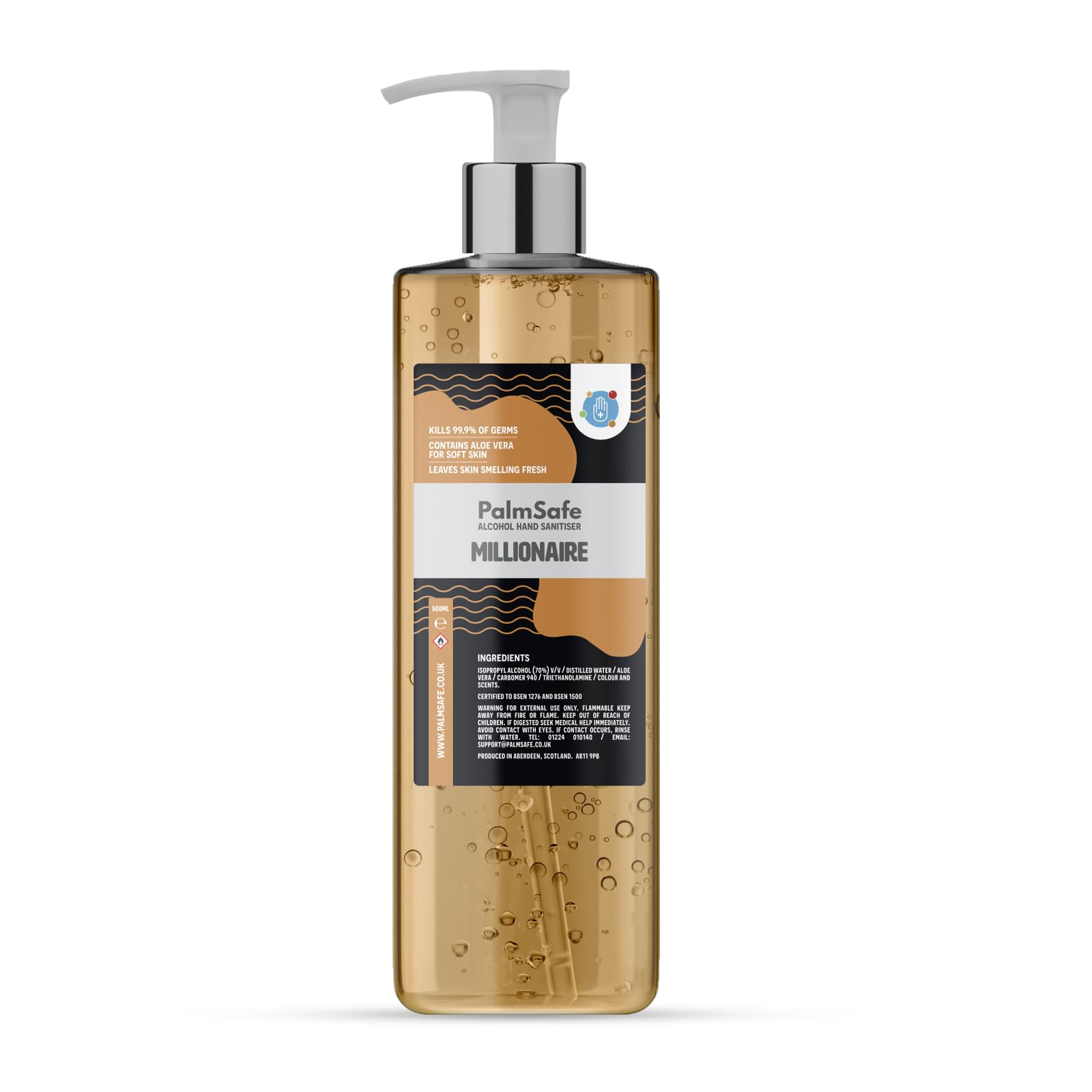 Palm Safe Millionaire Alcohol Hand Sanitiser 500 ml Pump Bottle