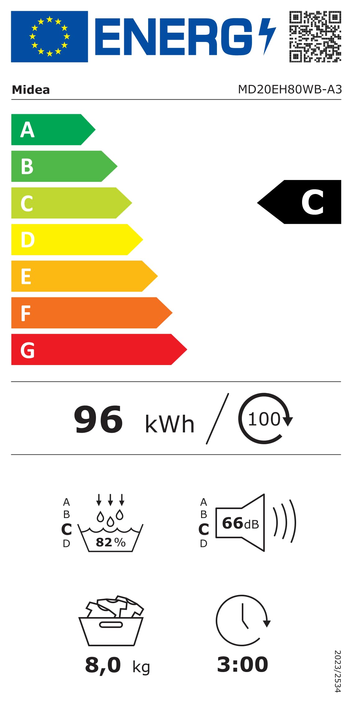Midea MD20EH80WB-A3 Wärmepumpentrockner, 8 kg, Energieklasse C, UV Hygience, Knitterschutz, Sanfte Pflege, Auto Dry, Wollpflege, Auffrischen, Fernsteuerung, Startzeitvorwahl, Weiß [Energieklasse C] 9