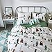 BuLuTu Siberia Forest Theme Cotton US Queen Kids Bedding Collections(1 Duvet Cover 2 Pillow Shams) White Reversible Full Quilt Bedding Sets with 4 Corner Ties