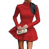 LuFeng Women's Long Sleeve Mock Neck Drop Waist Bubble Mini Dress Cute Corset Cocktail Club Party Short Dresses