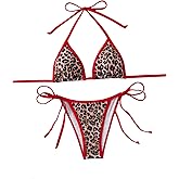 BEAUDRM Women's 2 Piece Leopard Bikini Set Cheetah Halter String Triangle Bathing Suits Swimsuit