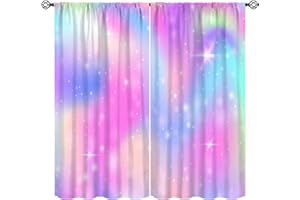 FENGMINGRUI Rainbow Curtain Colorful Tie Dye Pastel Curtains Room Decor for Children Girls Room Living Room Bedroom Blackout Rod Pocket Printed Window Drapes 2 Panel 42x45in