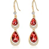 Austrian Crystal Halo Double Teardrop Hollow Drop Dangle Earrings for Women 14K Rose Gold Plated Hypoallergenic Jewelry