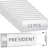 Therwen 12 Pcs Aluminum Office Name Plate Holder for Door Wall Mount 8'' x 3'' Business Sign Holder Office Door Sign Sturdy Curved with Plastic Film and Adhesive Tape (Silver)