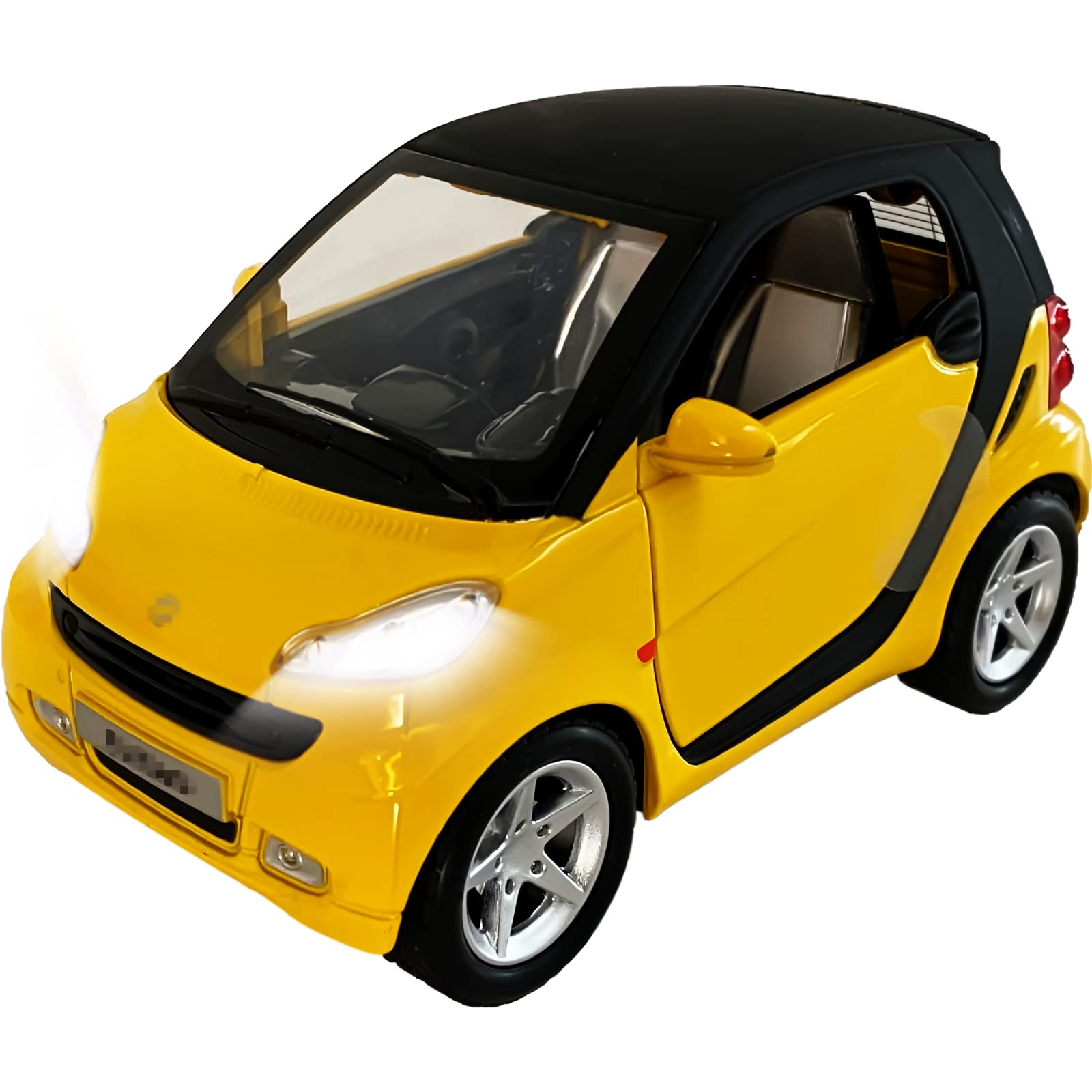ARCADORA 1:32 Scale for Smart Fortwo Diecast Model Car Pullback Vehicle Toys Collection Toys, Kids Gift, with Sound and Light (Yellow)
