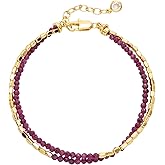 MTMY Gemstone Beaded Bracelets for Women,14K Gold Plated Layered Mixed Natural Stone Beads Chain Bracelets Handmade Jewelry