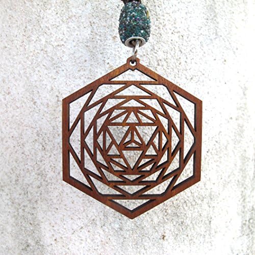 Wood Hexagon Pendant Necklace Star Tetrahedron, 14-28 inches, Merkaba pendant