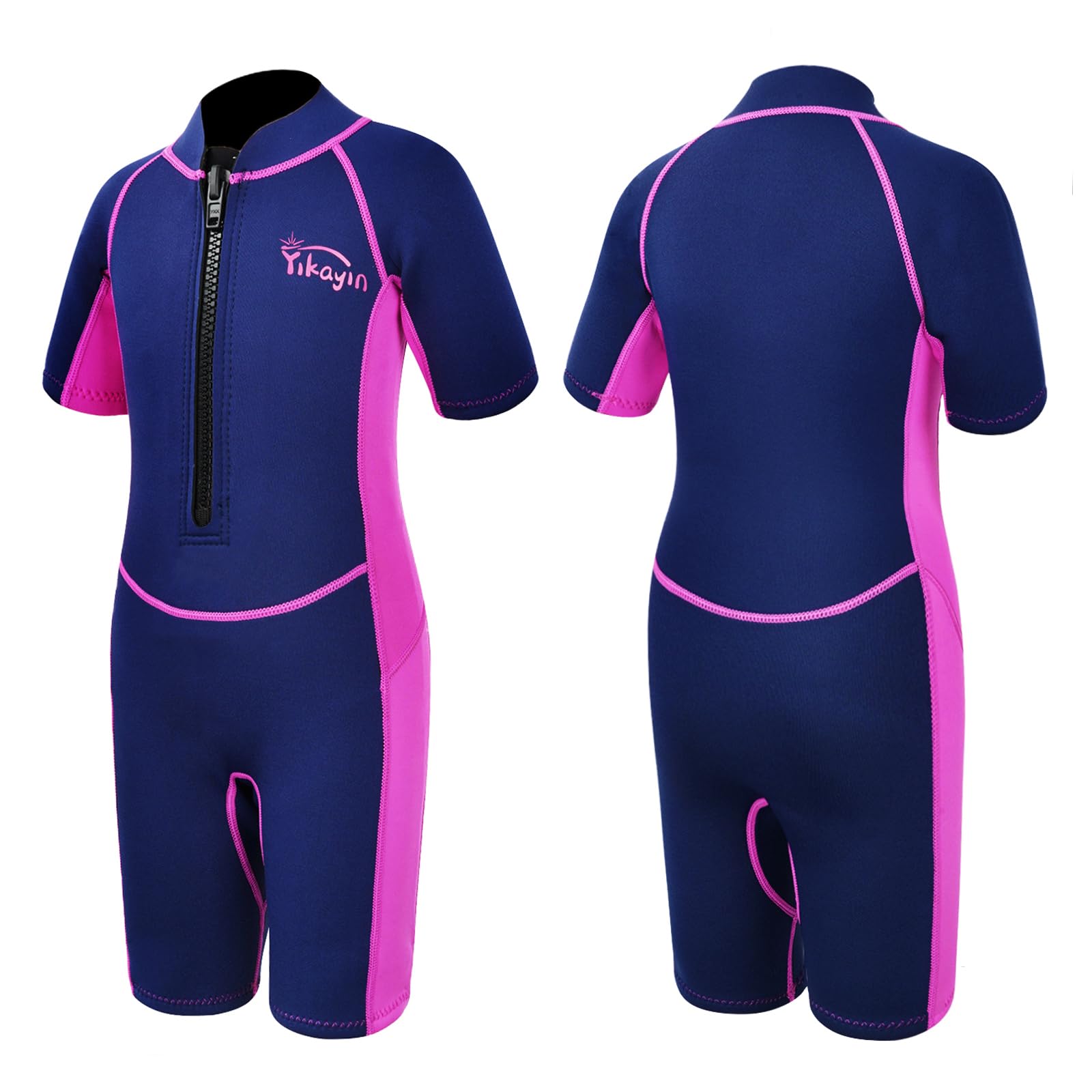 Yikayin Kids Wetsuit Shorty, 2mm Premium CR Wet Suit Boys Girls, Thermal UV Neoprene Swimsuit Front Zip for Swimming Lessons Surfing Snorkeling Diving SUP - Pink XXS