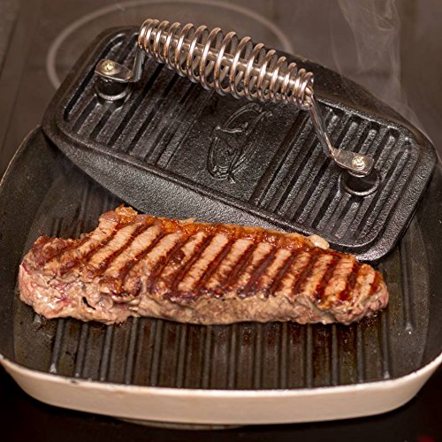 Burger!! PreSeasoned Rectangular CastIron Grill Press, Barbecue BBQ