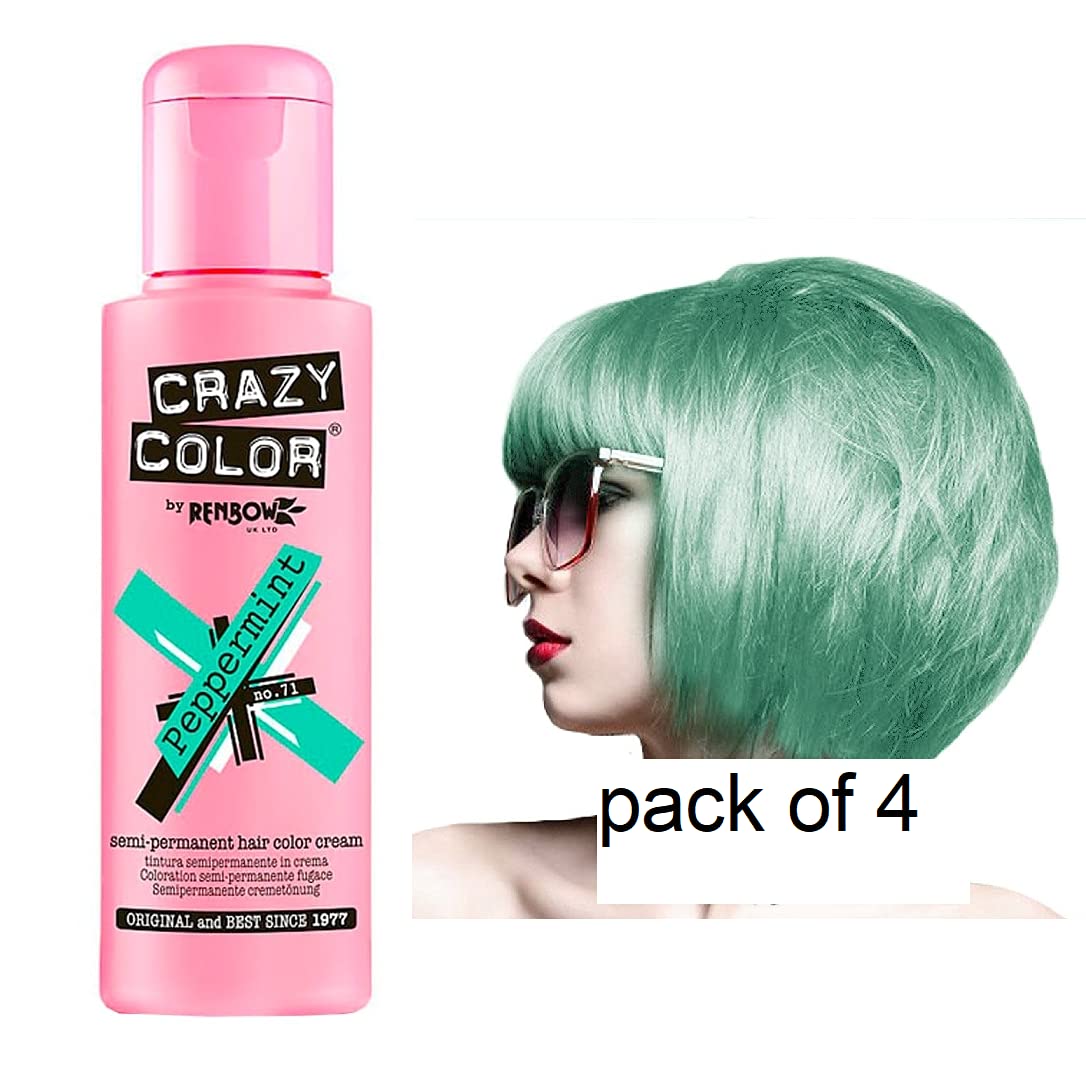 4 Crazy Color Semi Permanent Hair Colour Dyes by Renbow 100ml Peppermint 71