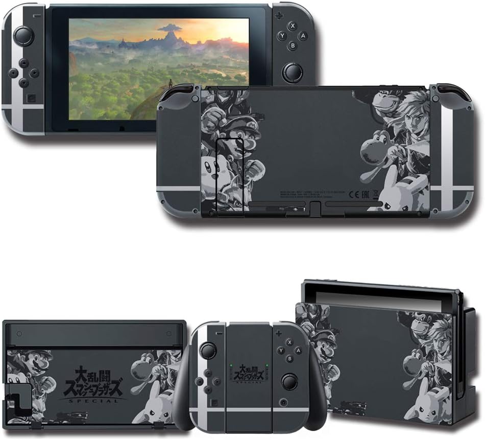 Full Set Decal for Nintendo Switch, Black Protector Wrap Skin Protective Faceplate Stickers Console Joy-Con Dock