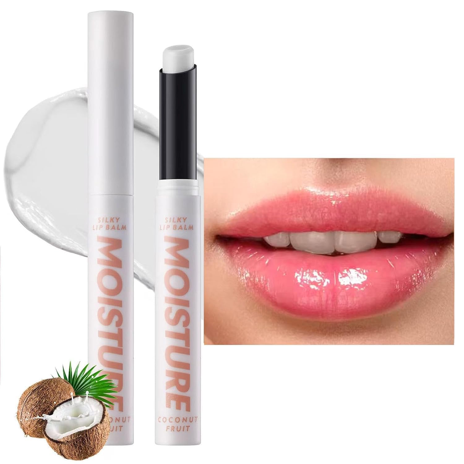 Photo 1 of 2 in 1 Moisturizing Tinted Lip Gloss Lip Balm Hydrating Glossy Hypoallergenic Natural Women Girls Teens Students Long Lasting Dry Lip Care Coconut # 04