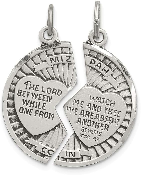 925 Sterling Silver Satin 2 piece Mizpah Pendant Necklace Jewelry Gifts