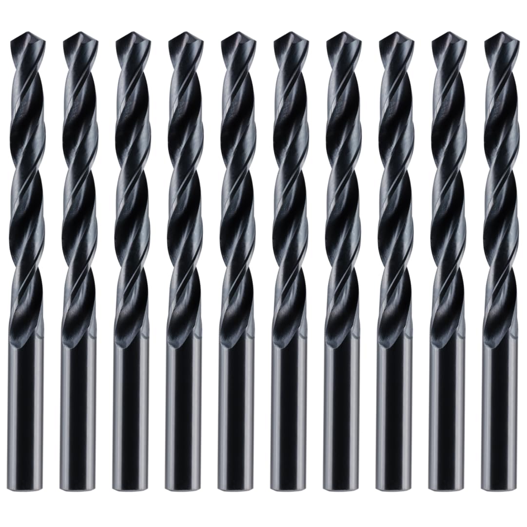 Box Of 10 x 5mm HSS Jobber Drill Bits - Black Roll Forged HSS-R for Carbon + Alloy Steel, Plastics & Wood. DIN338 (5mm x 86mm)