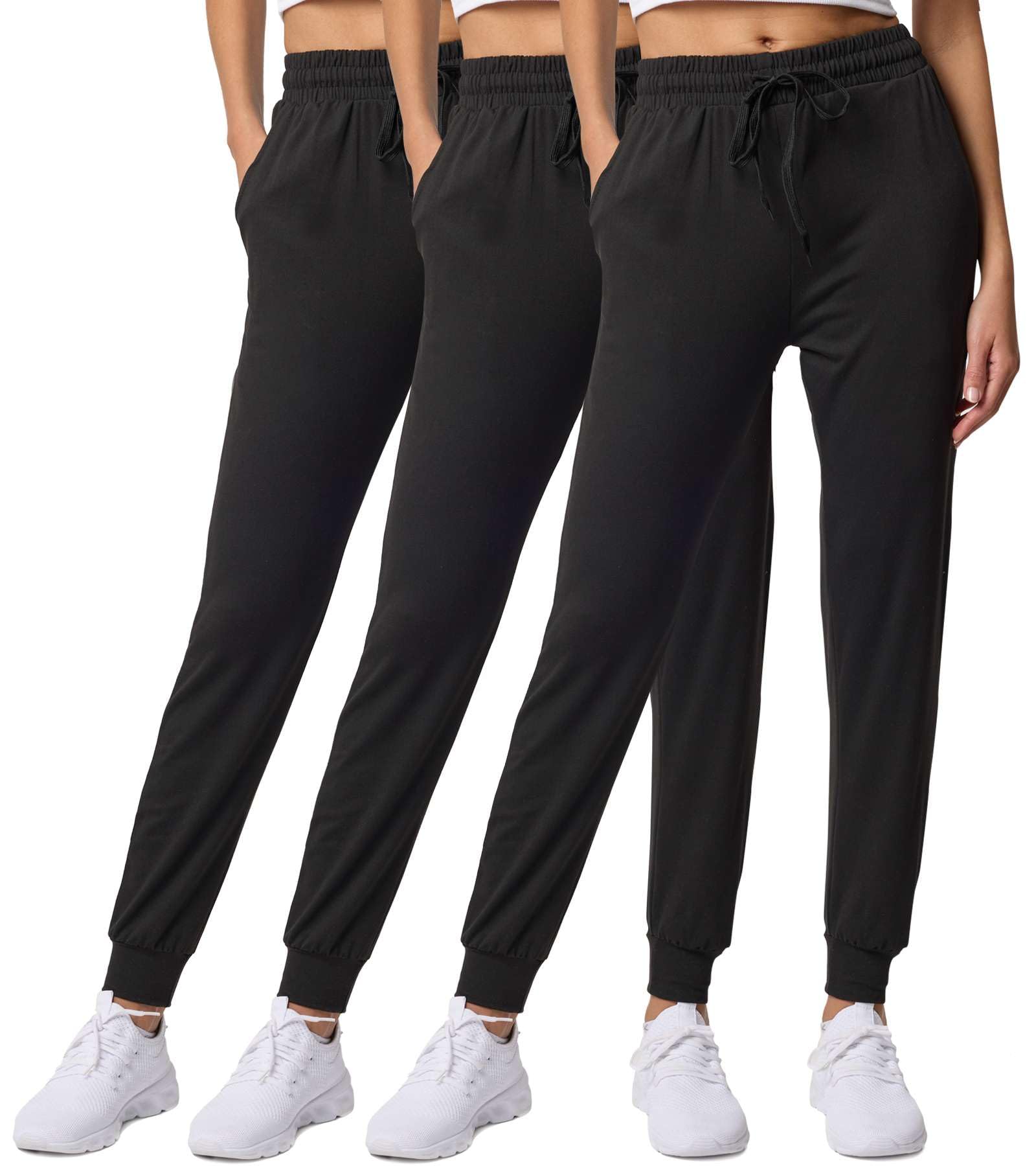 View 1 of (ONLY 1) Real Essentials 3 Pack: Women's Ultra-Soft Lounge Joggers Sweatpants Athletic Yoga Pants with Pockets, Set 1, M, Pack of 3
