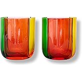 ban.do Bar Glass Set of 2, 10 oz Cute Low Ball Glasses for Adults, Unique Drinking Glasses, Aesthetic Glassware for Bar Cart (Colorblock)