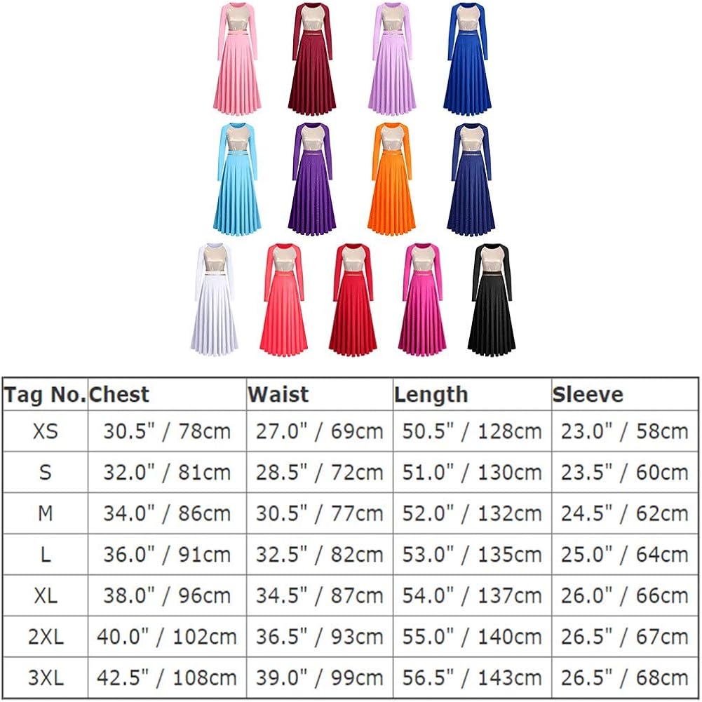 IBAKOM Women Metallic Gold Liturgical Praise Dance Worship Dress Color Block Long Loose Fit Full Length Church Robe Dancewear: Clothing