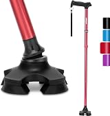rehand Walking Stick Foldable Adjustable Self Standing Pivot Red