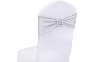 SquarePie Pack of 10 Silver Chair Sashes Bows with Buckle Slider Universal Elastic Spandex Chair Ties Bands for Banquet Event Decor