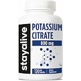 STAY ALIVE Potassium Citrate Supplement, High Absorption 800mg, 120 Capsules, 4 Month Supply, Non-GMO and Gluten-Free Potassium Supplement for Women and Men