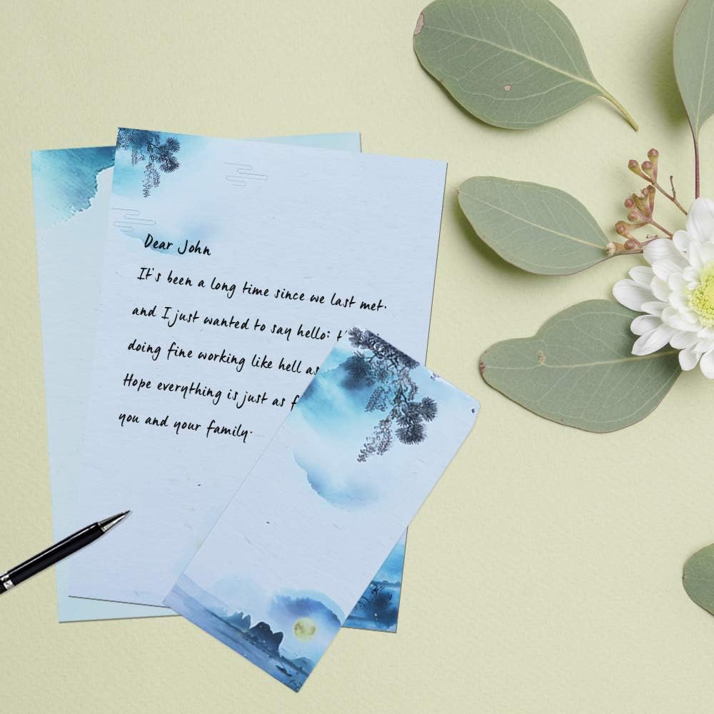 Stationary Set Japanese Stationery Letter Writing Paper, 48 Pack Stationary paper and envelopes set Ink Painting Design - 48 Stationary papers + 24 Envelopes : Office Products