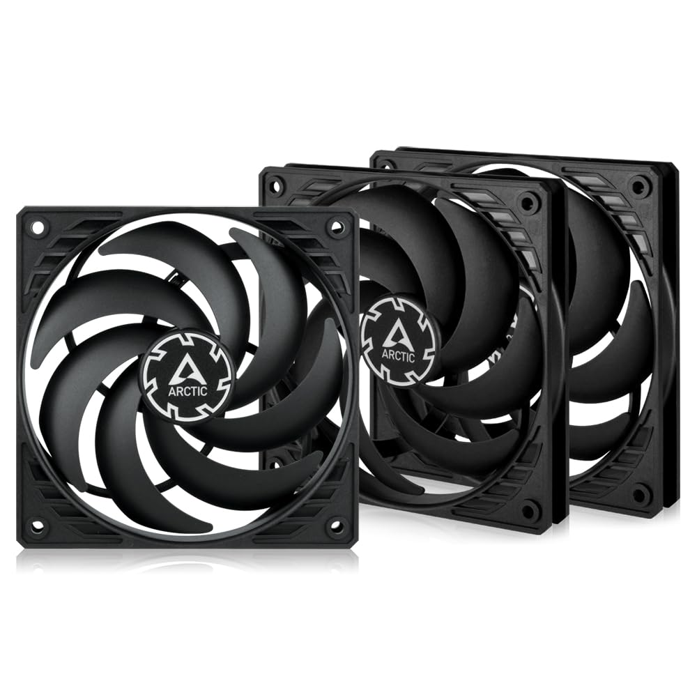 ARCTIC P12 Slim PWM PST (3 Pack) - PC Fans, 120mm Case Fan with PWM Sharing Technology (PST), Pressure-optimised, Quiet Motor, Computer, Extra Slim, 300–2100 RPM - Black