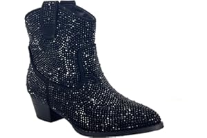 ABSOLEX Girl's Rhinestone Block Chunky Heel Ankle Bootie