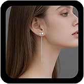 Allereyae Vintage Star Threader Earrings Crystal Star Ear Climber Earrings Long Chain Earrings Silver Bar Dangle Earrings Jewelry