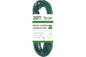 YOJOE 20 Foot Green Outdoor Extension Cord - 16/3 SJTW Waterproof Extension Cable with 3 Prong Grounded Plug - 16 Gauge Extension Cord for Outdoor Christmas Decorations, Garden, Lawn - UL Listed