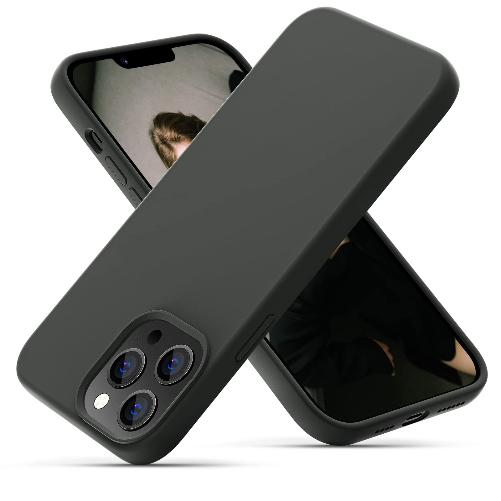 OIIAEE Silicone Case Designed for iPhone 13 Pro Max Case, Ultra Slim Shockproof Protective Liquid Silicone Phone Case with Soft Anti-Scratch Microfiber Lining, 6.7 inch, Space Gray — image 1