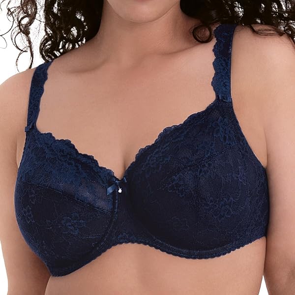 Anita Women's Bobette 5291 Underwired Bra – Maritim Blue, 40E, Floral Lace, Padded Cups, Firm Support