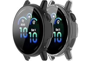 EasEasy 2 Pack Compatible for Garmin Vivoactive 6 Case, Full Cover Hard PC Case with Built-in 9H Tempered Glass Protector for