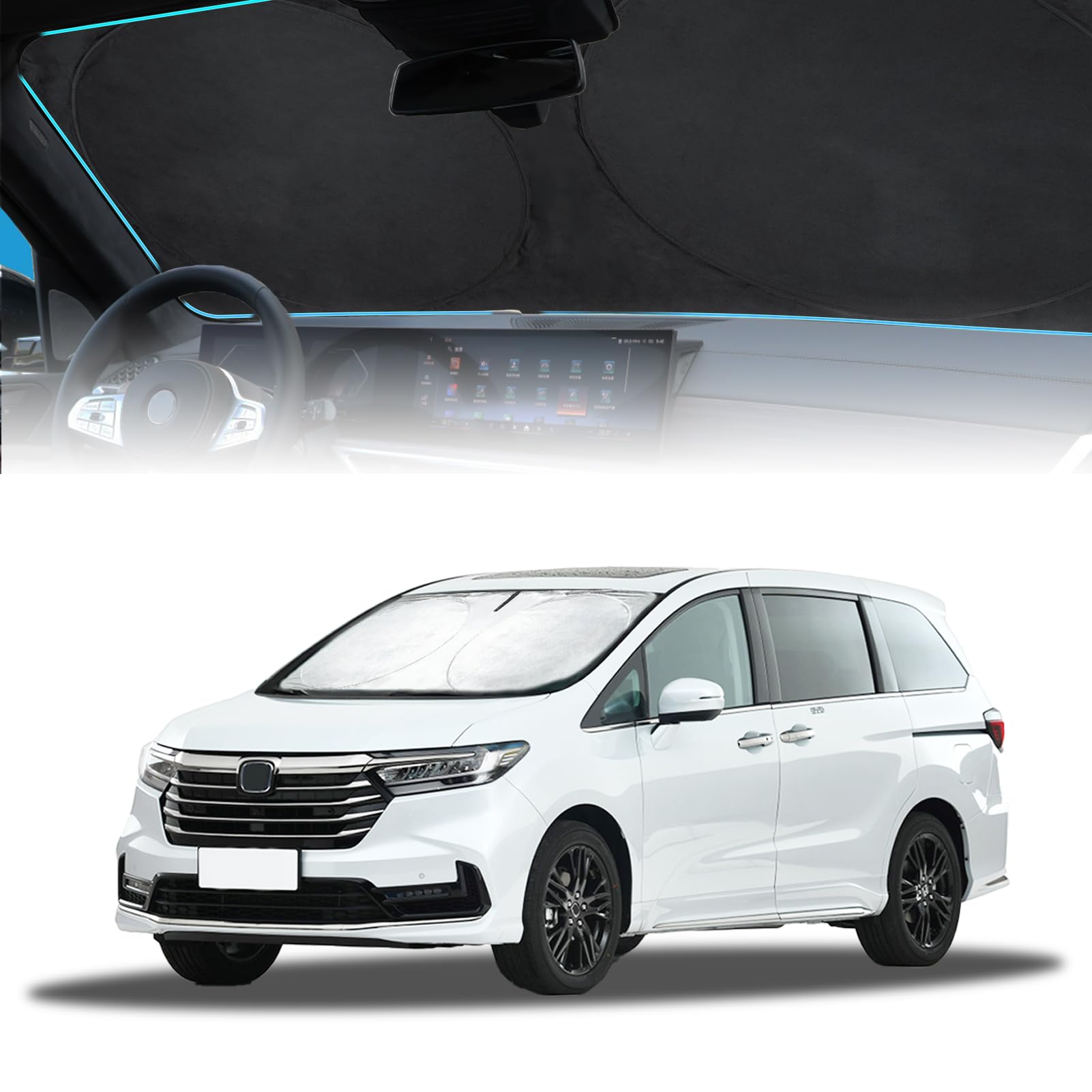 Photo 1 of for Odyssey 2026 Windshield Sun Shade Foldable Sunshade fit for Honda Odyssey 2018-2024 2025 LX,EX,EX-L,Touring,Elite Minivan Windshield Cover, Front Window Shield 210T Sun Visor Car Accessories