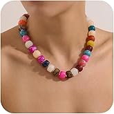 HUAYUNFANG Resin Beads Necklace for Women Chunky Choker Necklaces Boho Colorful Acrylic Beaded Choker Necklace Chunky Statement Jewelry