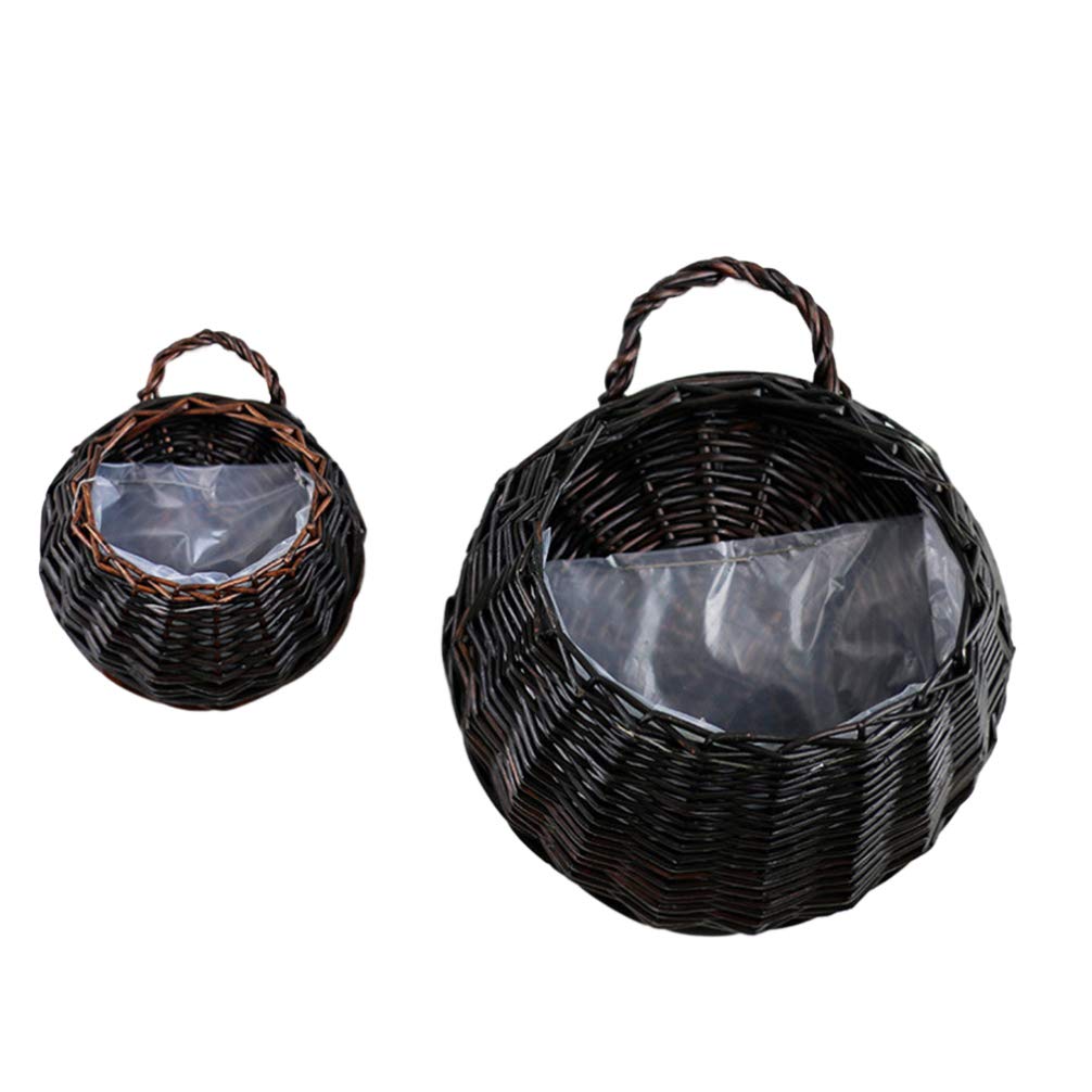 Pack of 2 hanging flower pot, plant basket, wall decoration, wicker basket (black)