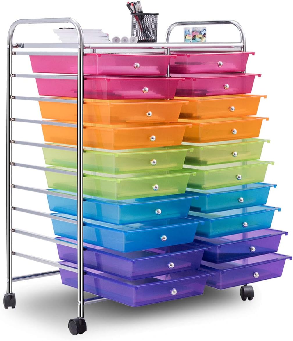Giantex 20 Drawer Rolling Storage Cart Tools Scrapbook Paper Office School Organizer, Multicolor : Office Products