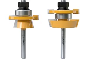 XDENGP 2PCS Shaker Style Rail and Stile Router Bits Set 1/4 Inch Shank, 3/8 Inch Cutting Depth, Up to 7/8 Inch Stock, Kitchen Cabinet Door Frame Shaper Cutters Raise Panel Making Router Bit Set