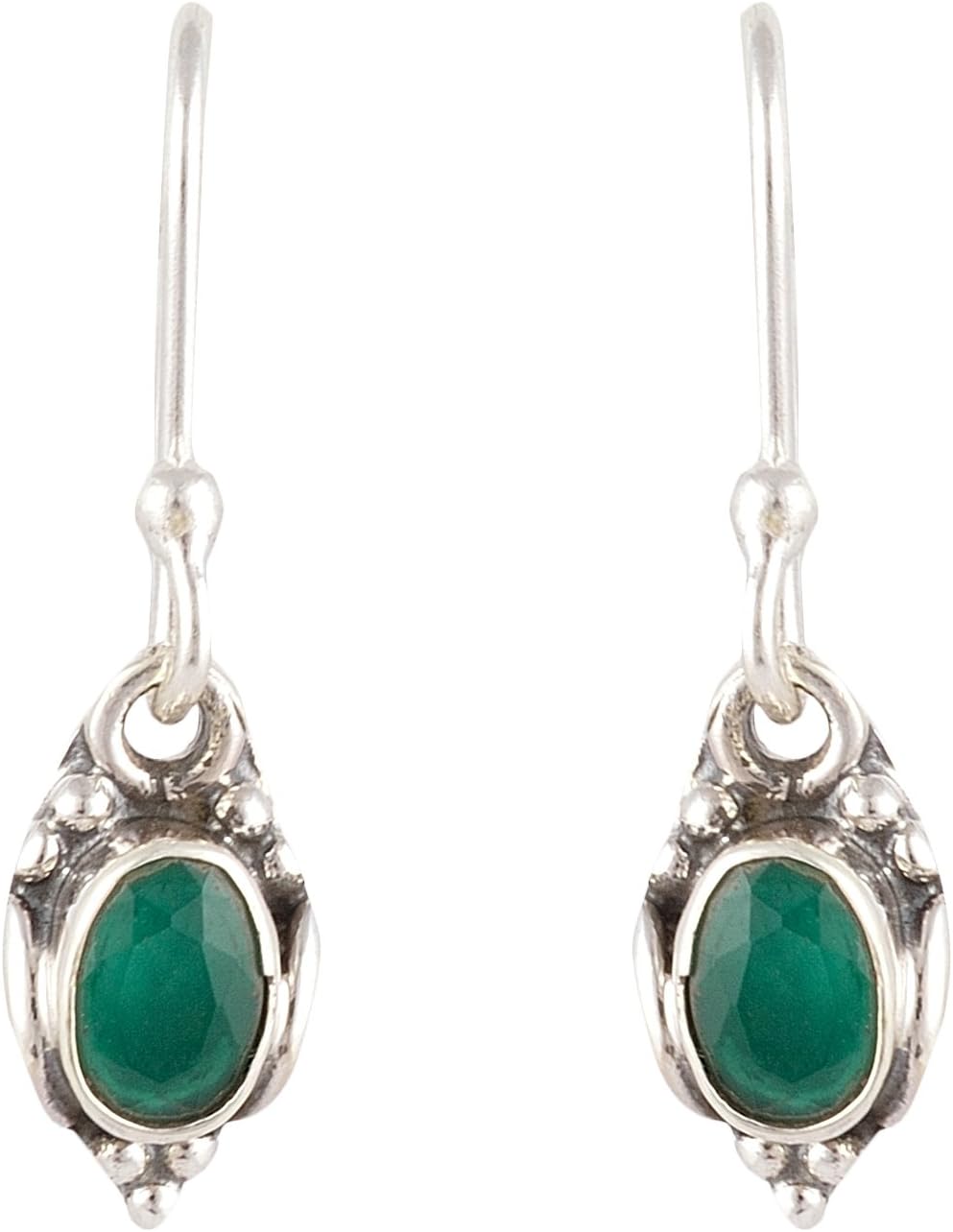 Handicraft 92.5 Sterling Silver Work Wear Emerald Drop Silver Earrings for Girls (AA925062)