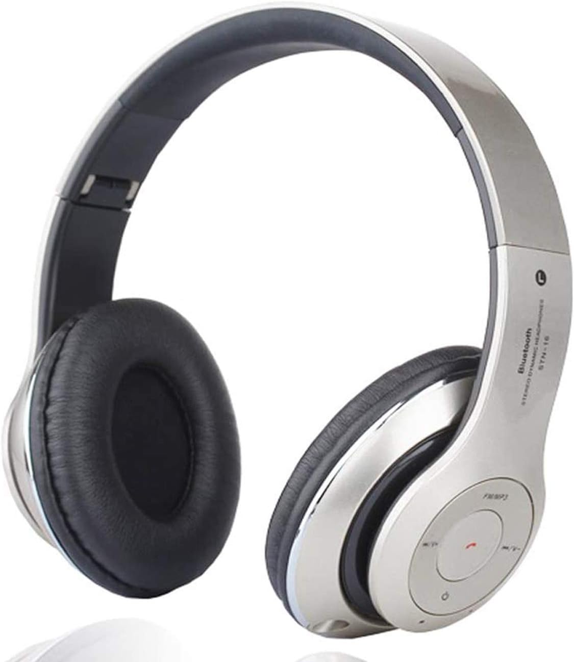 Teastar Stereo Bluetooth Headset Wireless Headphone Foldable Overear Headband Wired Earphone with 3.5mm Audio Cable With Microphone Support Handsfree TF Card Playback FM Radio (Silver)