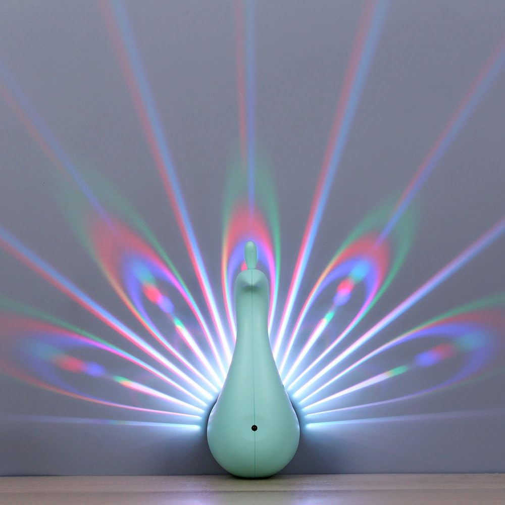 Led Night Light USB Charging Wall Lamp Projector Peacock Shape Led Projection Light with Remote Control for Home Party Decoration 1PC (Green)