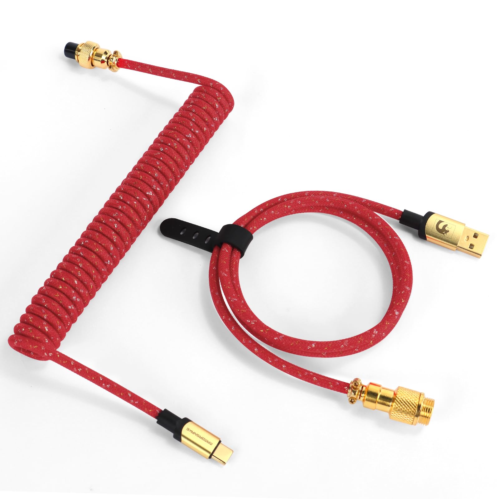 XINMENG X MAMBASNAKE C03 Coiled Keyboard Cable, Type-C HyperSpeed Line with 8KHz Return Rate, Nylon Braided Extendable Custom USB-C Cable with Metal Aviation for Gaming Keyboard/Phone - Red