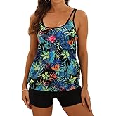 B2prity Tankini Swimsuit Tummy Control Blouson Two Piece Bathing Suit for Women Tank Top with High Waist Boy Shorts Swimwear