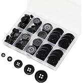 Lilaly Black Sewing Buttons, 100 pcs, 5 Sizes Round Buttons for Clothes | 100 round black resin sewing buttons in 5 sizes, from 0.39 to 1 in, with 4 holes for clothes, mending, and DIY crafts.