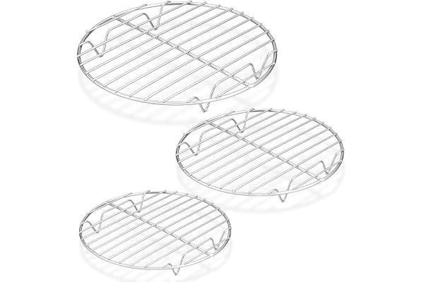 P&P CHEF Round Cooking Rack, Cooling Rack for Steamer, 7.5+9+10.5”, Silver | 3 Pack Stainless Steel Baking Rack for Grilling