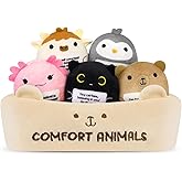 Zuicxlsy Emotional Support Plush Animal Set,6 Pcs Cute Animals Plush Toys | Fun Stuffed Animals with Positive Words,Soft Emotional Support Plushies with Basket,Positive Gifts for Kids,Men,Women