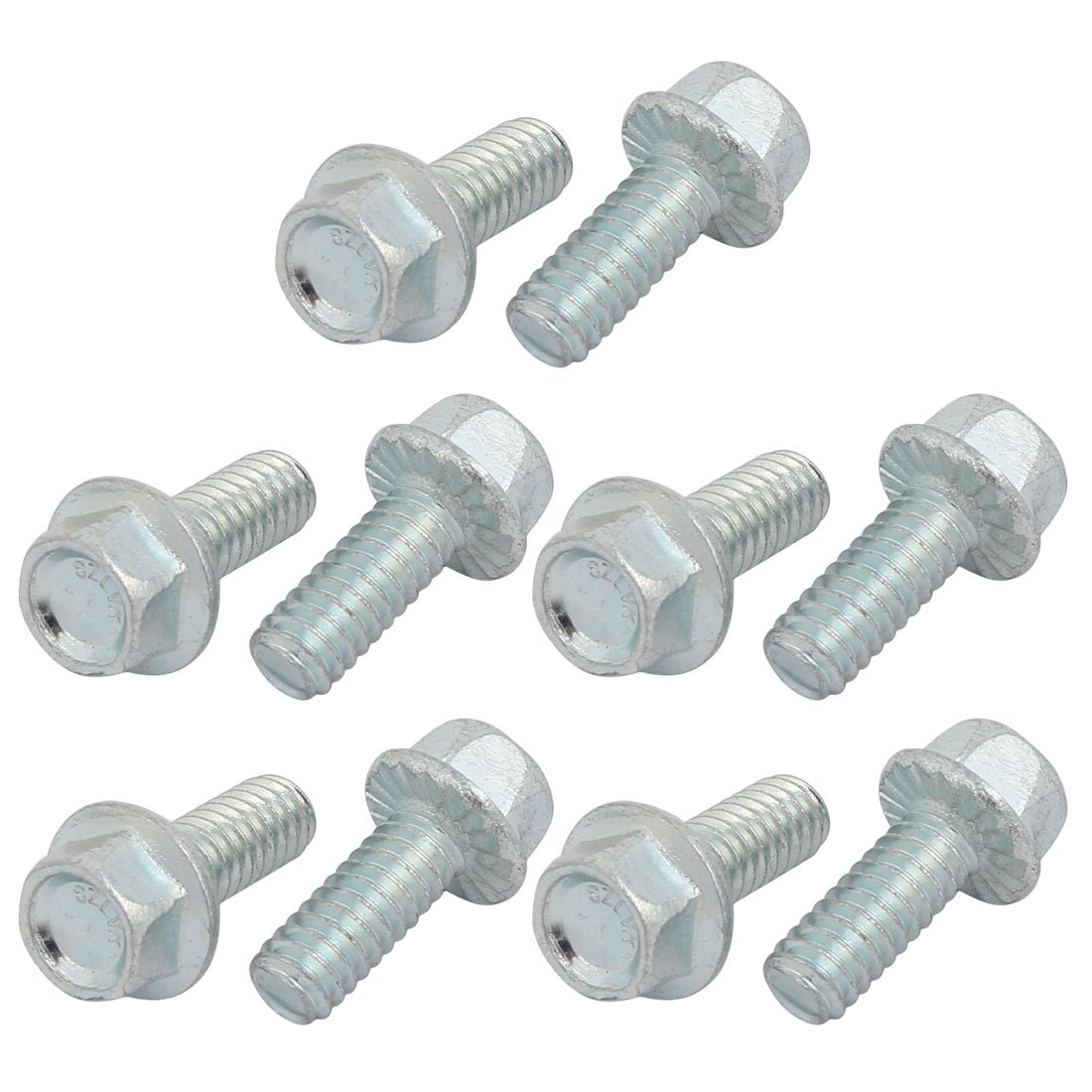 Sourcingmap 10Pcs 1/4-20 x 5/8 Inch Thread Carbon Steel Hex Serrated Head Flange Screw Bolt