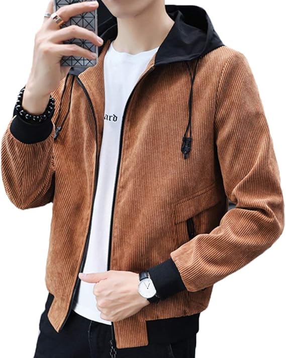 Amazon 春服 コーデュロイ ジャケット メンズ ブルゾン スポーツミックス スリム 春コート 韓国 トップ 服 上着 おしゃれ 長袖 無地 フード付 シンプル ビジネス 学生 カジュアル メンズファッション 多色 M 3xl コート ジャケット 通販