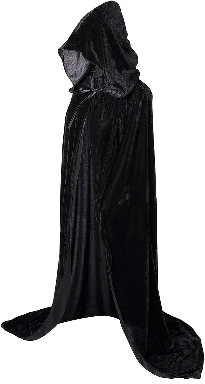 Unisex Gray Mesh Velvet Starry Adult Cape Full Length Hooded Robe Halloween Cloak: Clothing