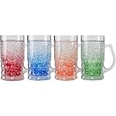 Lily's Home Insulated Double Wall Gel-Filled Acrylic Frosted Freezer Beer Glasses, Great for Enjoying Brews at BBQs and Parties, Clear with Assorted Color Bases (14 oz. Each, Set of 4) - Mug Shape