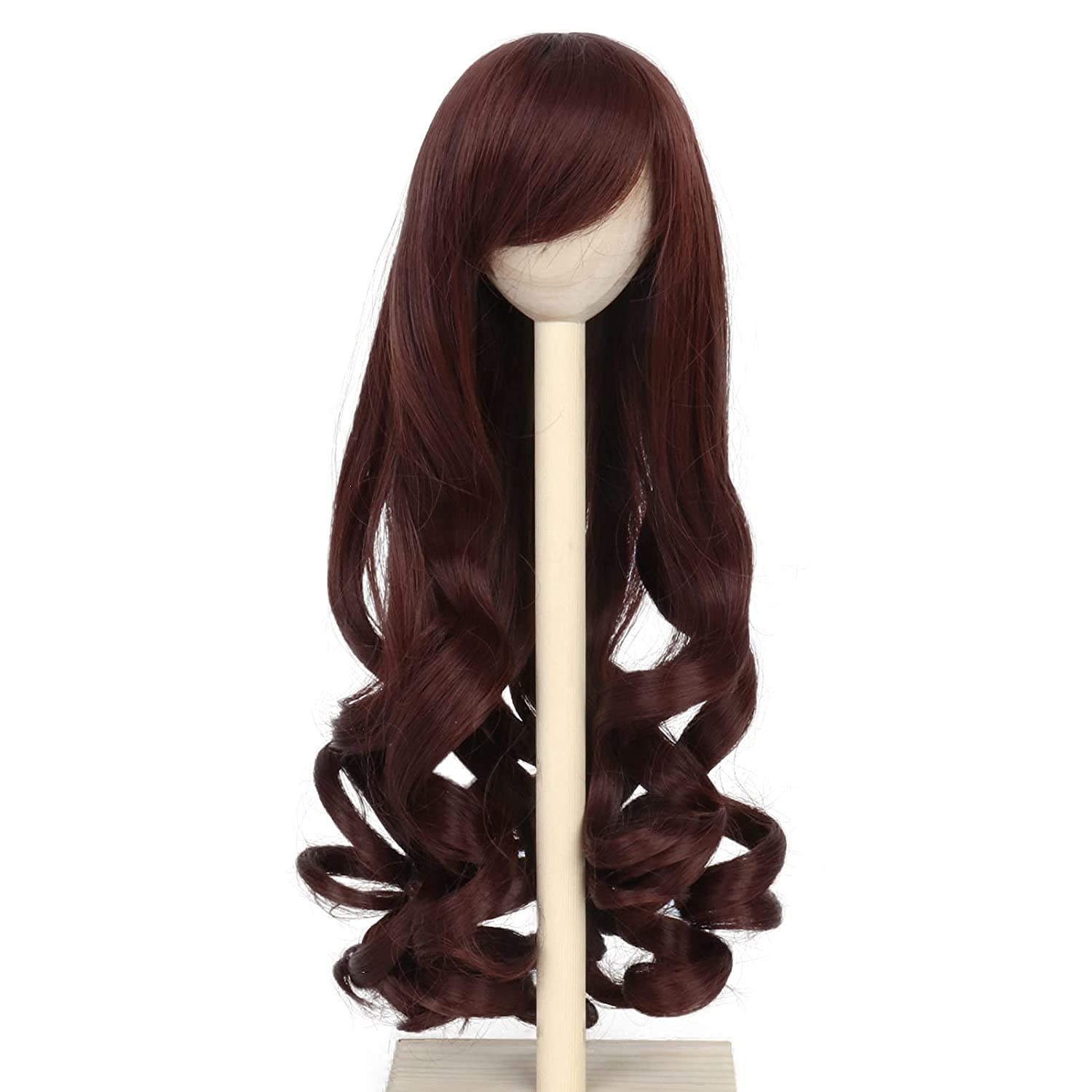 Zerodis Long Curly Wig for 1/3 BJD Doll, Heat Resistant High Temperature Silk Dark Brown Doll Hair with Simulation Scalp for 8-9 inch Ball Jointed Dolls